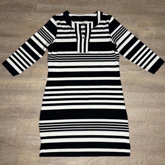 Coolibar Oceanside Black White Striped Tunic Dress UPF 50+ Sun Protection Medium - Picture 1 of 10